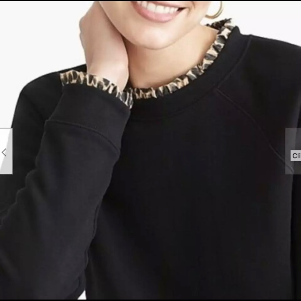 J.Crew Sweatshirt Top Leopard Print Ruffle Trim and Zipper Womens XS